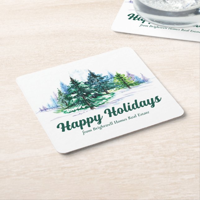 Beautiful Happy Holidays Custom Christmas Party Square Paper Coaster (Angled)