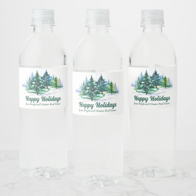 Beautiful Happy Holidays Custom Christmas Party Water Bottle Label (Bottles)