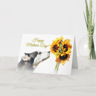 Beautiful Happy Mother's Day Husky and Sunflower Card