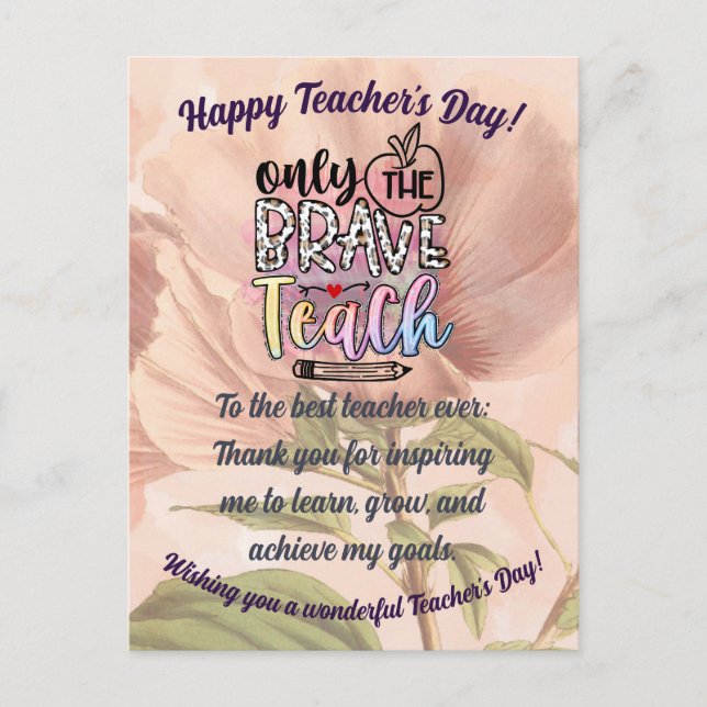 Beautiful Happy Teacher's Day Appreciation Postcard (Front)