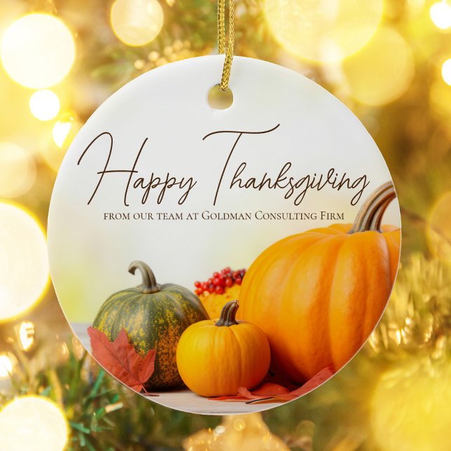 Beautiful Happy Thanksgiving Customisable Pumpkin Ceramic Tree Decoration (Creator Uploaded)