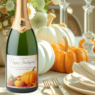 Beautiful Happy Thanksgiving Customizable Business Sparkling Wine Label