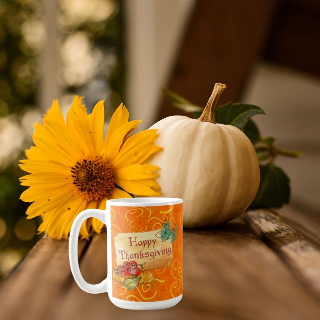 Beautiful Happy Thanksgiving Mug with Pumpkin Desi (Creator Uploaded)
