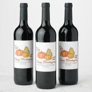 Beautiful Happy Thanksgiving Watercolor Pumpkins Wine Label