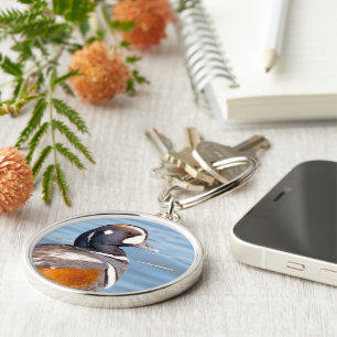 Beautiful Harlequin Duck on the Rock Key Ring