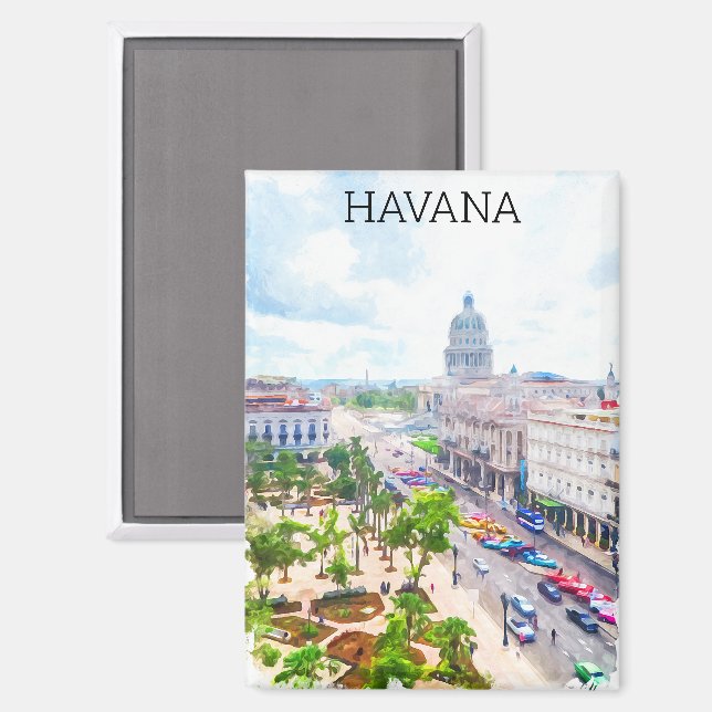 Beautiful Havana Cuba Retro Watercolor  Magnet (Front/Back)