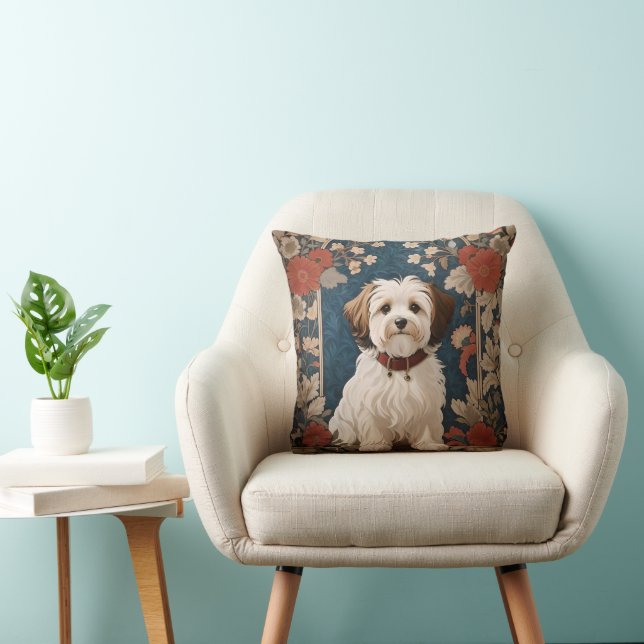 Beautiful Havanese Dog William Morris Floral Cushion (Chair)
