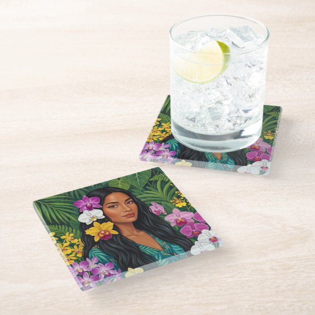 Beautiful hawaii art glass coaster (Angled)
