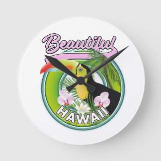 beautiful Hawaii travel logo Round Clock