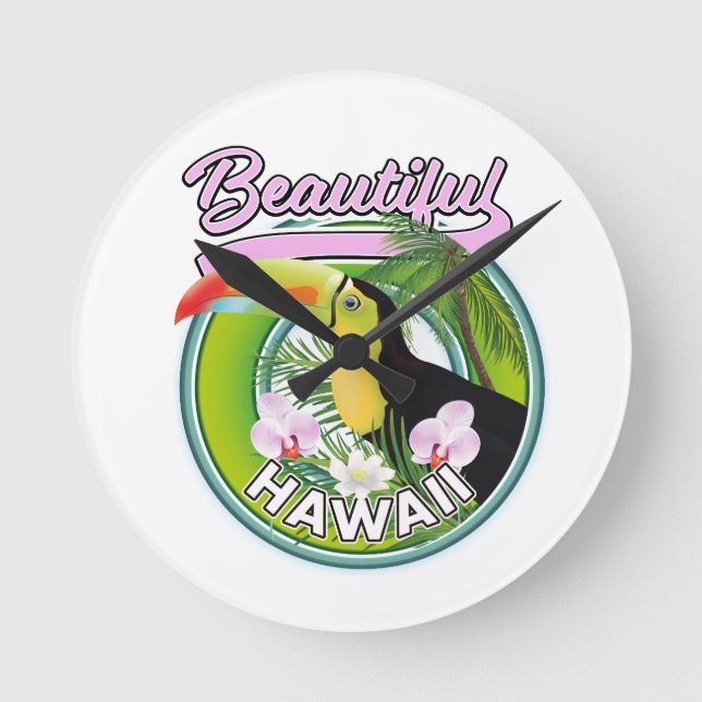 beautiful Hawaii travel logo Round Clock (Front)