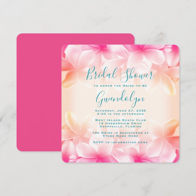 Beautiful Hawaiian Flowers Bridal Shower Square Invitation (Front/Back)