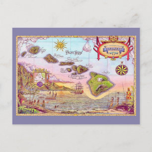 Beautiful Hawaiian Islands Map Postcard