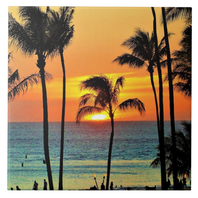 Beautiful Hawaiian Sunset Tile (Front)