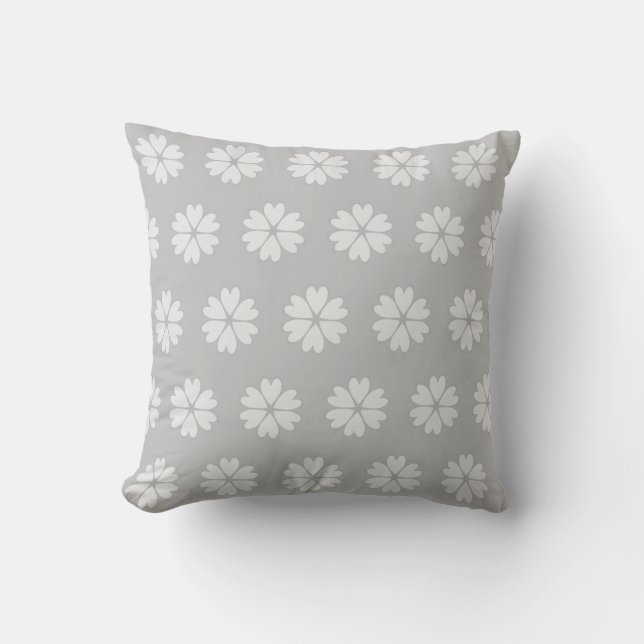 Beautiful  Heart Flower Pattern on Silver Grey Cushion (Front)