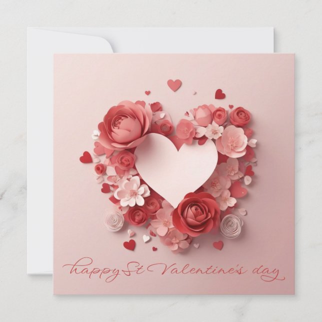 Beautiful Heart Paper Flowers Valentine Holiday Card (Front)