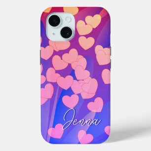 Beautiful Hearts And Flowers Design Custom Name iPhone 15 Case