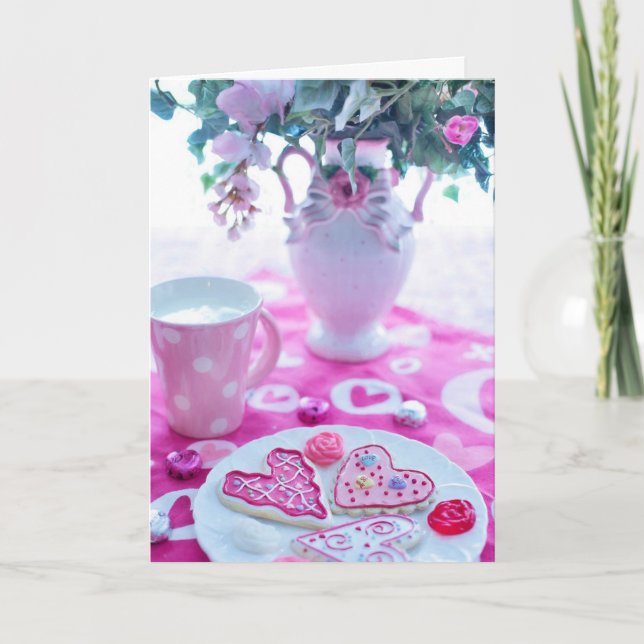 Beautiful Hearts Valentine Table Settings Holiday Card (Front)