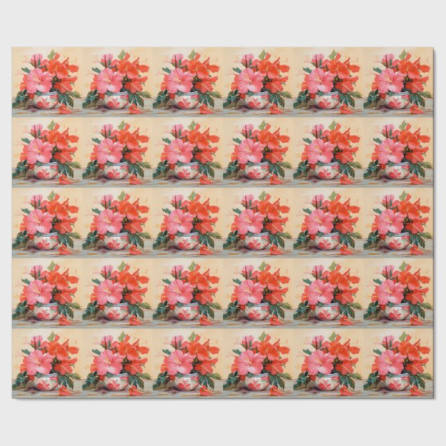 Beautiful Hibiscus Flowers, Pink/Red, Wrapping Paper (Seam)