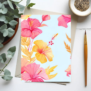 Beautiful Hibiscus   Tropical Flower Watercolor Postcard