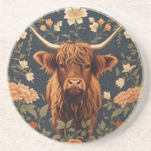 Beautiful Highland Cow Vintage Floral Coaster