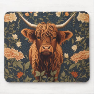 Beautiful Highland Cow Vintage Floral Mouse Mat