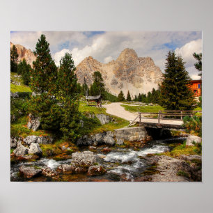 Beautiful Hiking Trail River, Trees & Mountains Poster