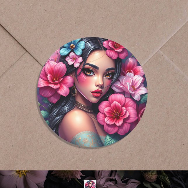 Beautiful Hispanic Anime Woman Classic Round Sticker (Creator Uploaded)