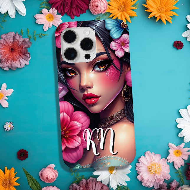 Beautiful Hispanic Anime Woman | Monogrammed Case-Mate iPhone Case (Creator Uploaded)