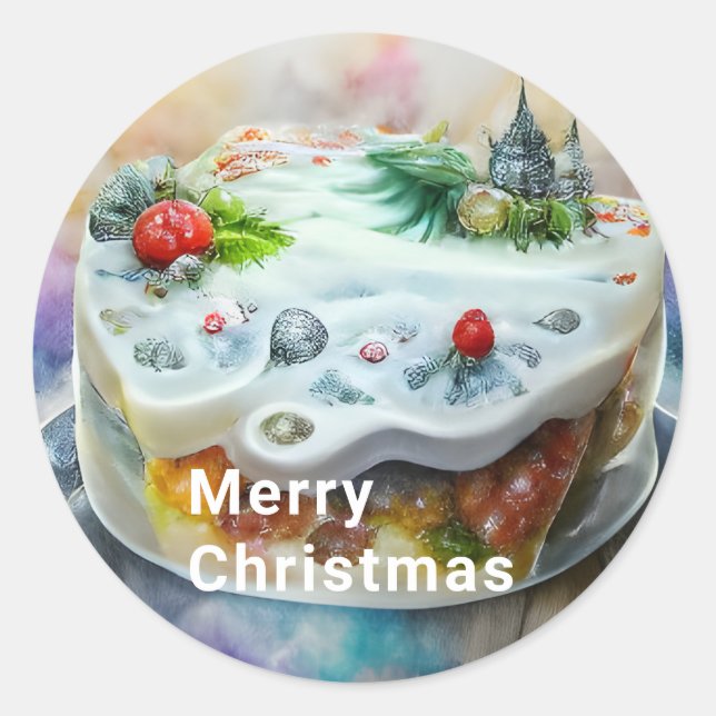 Beautiful Holiday Cake Christmas Food Classic Round Sticker (Front)