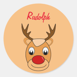 Beautiful Holiday Christmas Cute Deer Rudolph Classic Round Sticker