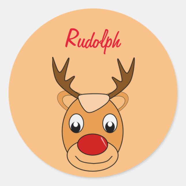 Beautiful Holiday Christmas Cute Deer Rudolph Classic Round Sticker (Front)