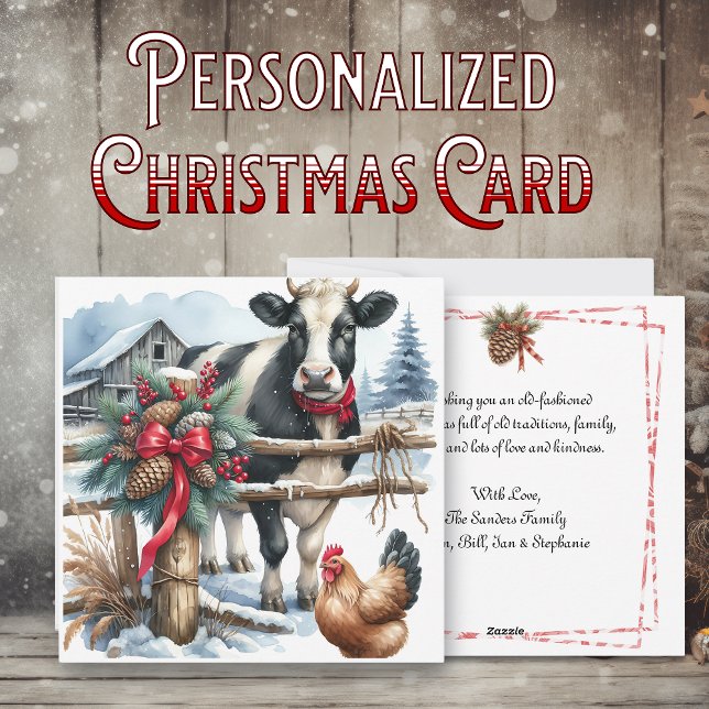 Beautiful Holiday Cow with Rooster Personalised Card (Creator Uploaded)