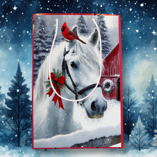 Beautiful Holiday Horse with Cardinal Medium Gift Bag