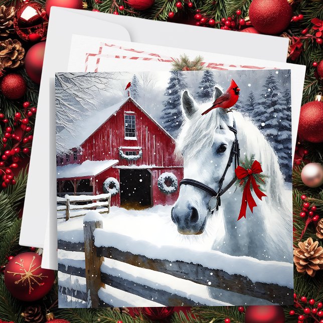 Beautiful Holiday Horse with Cardinal Personalised Card (Creator Uploaded)