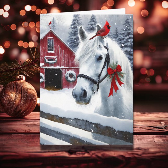 Beautiful Holiday Horse with Cardinal Personalised Card (Creator Uploaded)