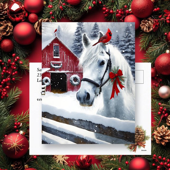 Beautiful Holiday Horse with Cardinal Personalised Postcard (Creator Uploaded)