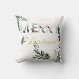 Beautiful Holiday Merry Christmas Snowy White Fox Cushion