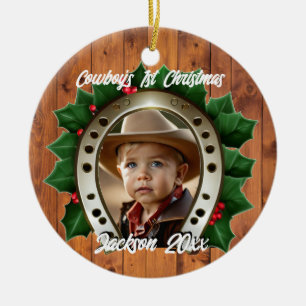 Beautiful Holly and Horseshoe First Christmas Ceramic Tree Decoration