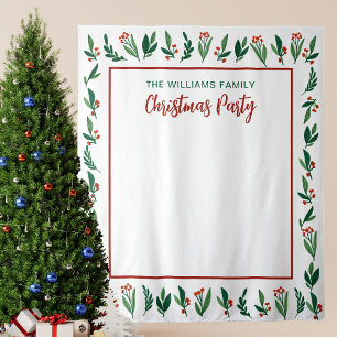 Beautiful Holly Berry Christmas Party Photo Booth Tapestry