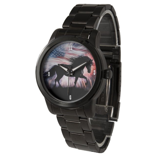 Beautiful Horse and American Flag Patriotic Watch (Angled)