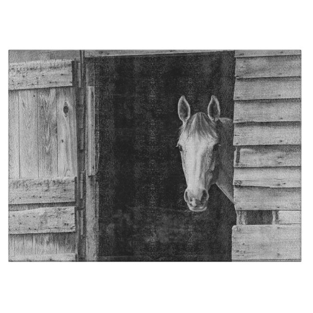 Beautiful Horse and Barn Black + White Cutting Board (Front)