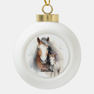 Beautiful Horse and Colt Ceramic Ball Christmas Ornament
