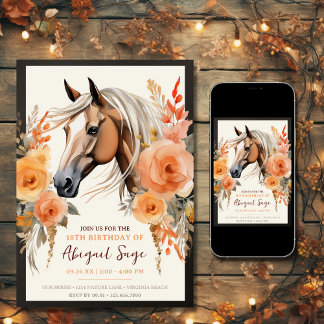 Beautiful Horse and Flowers Birthday Invitation