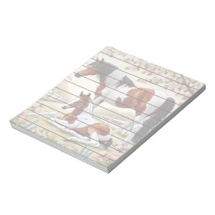 Beautiful Horse and Foal in a Blooming Orchard Notepad