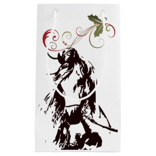 Beautiful Horse and Holly Winter Holiday Christmas Small Gift Bag