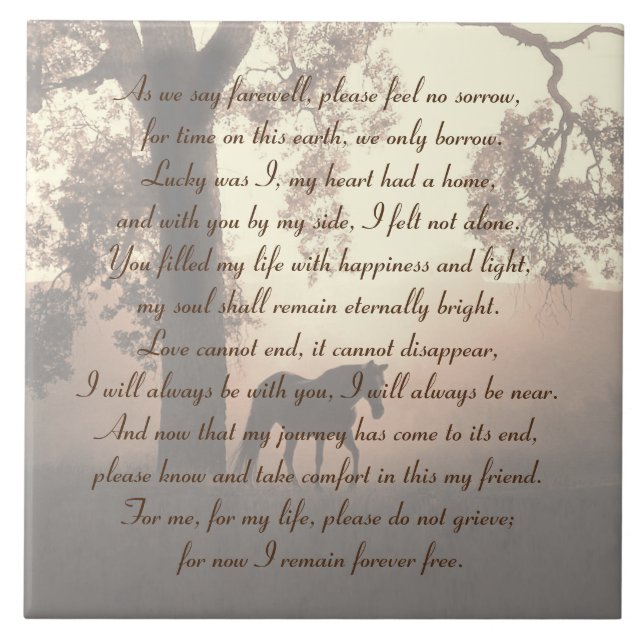 Beautiful Horse and Oak Tree Memorial Tribute Tile (Front)