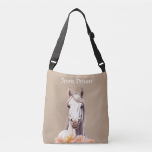 Beautiful Horse and Pink Flowers Personalised Crossbody Bag