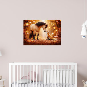 Beautiful Horse and Red Fox Fantasy Nursey Art Poster
