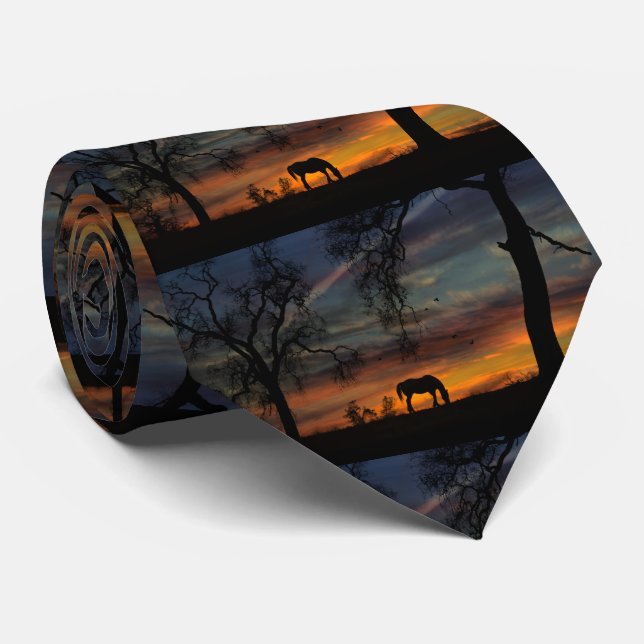 Beautiful Horse and Southwestern Sunset Tie (Rolled)