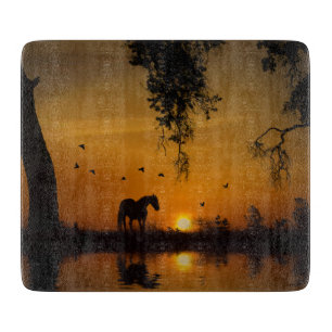 Beautiful Horse and Sunset with Water Country Cutting Board